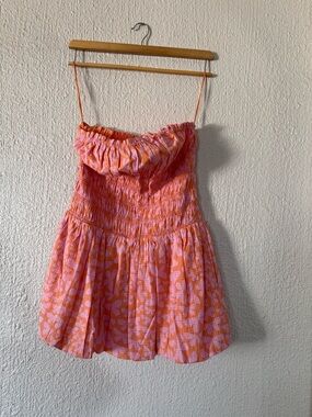 Beautiful Floral Bubble Mini Dress FREE PEOPLE smocked Strapless NWOT S/P🌸